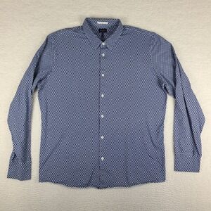 Goodman Shirt Mens 2XL XXL Blue White Geometric‎ Stretch Preppy Dress Button Up